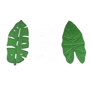 Set of 2 Aged Green Cast Iron Tropical Leaf Kitchen Trivets Decor Wall Hangings